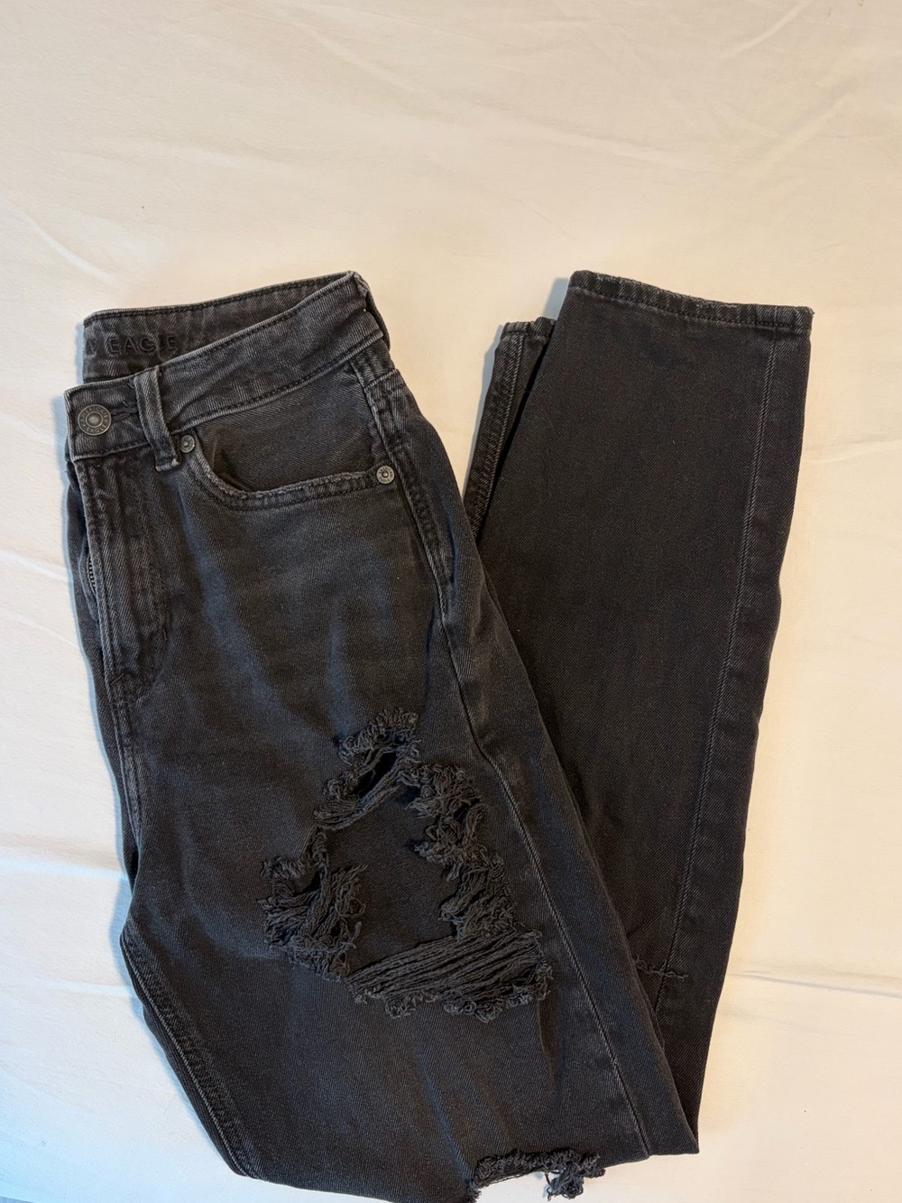 American Eagle Outfitters Black Distressed High-Rise Jeans
